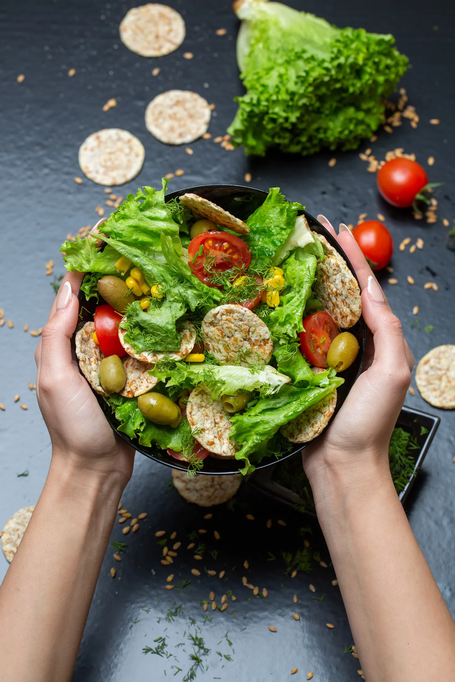 A colourful balanced table with vegetables and wholesome foods